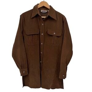 Casualaire Button Down Faux Suede Long Sleeve Brown Shirt Country Cabin Core SM